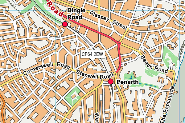 CF64 2EW map - OS VectorMap District (Ordnance Survey)