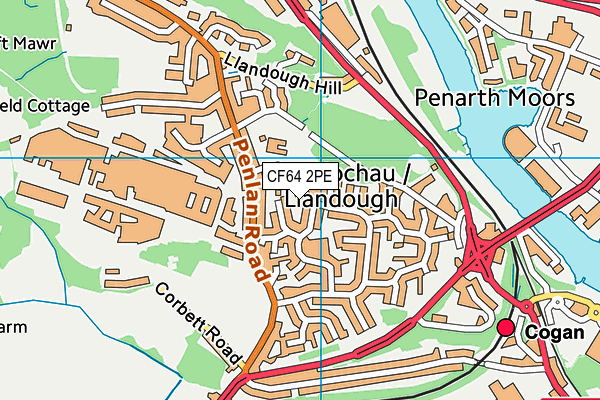 CF64 2PE map - OS VectorMap District (Ordnance Survey)