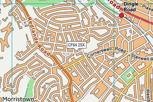 CF64 2SX map - OS VectorMap District (Ordnance Survey)