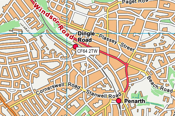 CF64 2TW map - OS VectorMap District (Ordnance Survey)