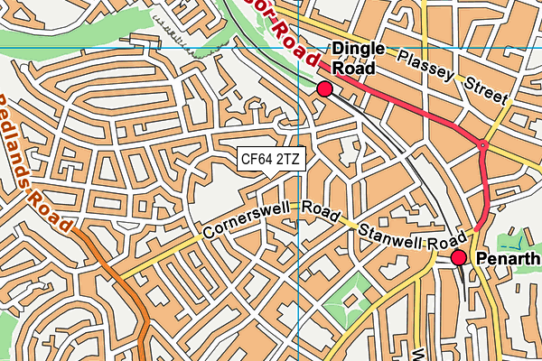 CF64 2TZ map - OS VectorMap District (Ordnance Survey)