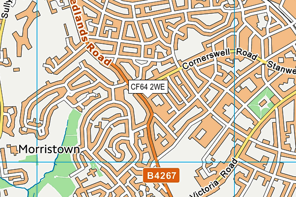 CF64 2WE map - OS VectorMap District (Ordnance Survey)