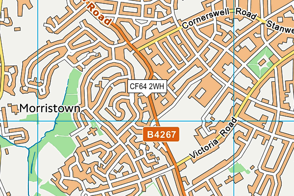 CF64 2WH map - OS VectorMap District (Ordnance Survey)
