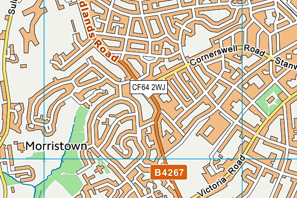 CF64 2WJ map - OS VectorMap District (Ordnance Survey)