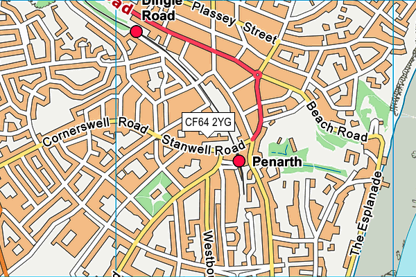 CF64 2YG map - OS VectorMap District (Ordnance Survey)