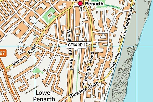 CF64 3DU map - OS VectorMap District (Ordnance Survey)