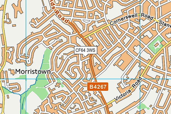 CF64 3WS map - OS VectorMap District (Ordnance Survey)