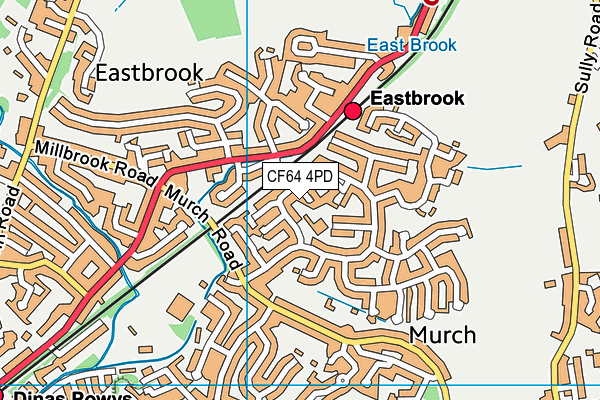 CF64 4PD map - OS VectorMap District (Ordnance Survey)