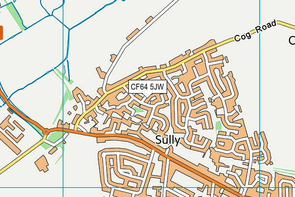 CF64 5JW map - OS VectorMap District (Ordnance Survey)