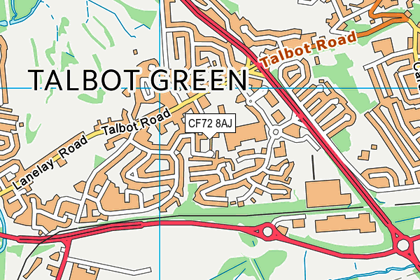 CF72 8AJ map - OS VectorMap District (Ordnance Survey)