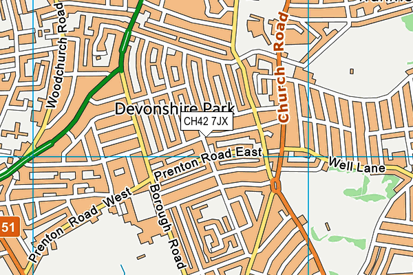 CH42 7JX map - OS VectorMap District (Ordnance Survey)