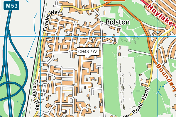 CH43 7YZ map - OS VectorMap District (Ordnance Survey)