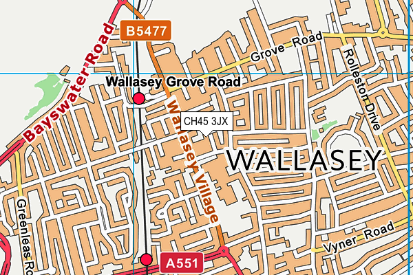 CH45 3JX map - OS VectorMap District (Ordnance Survey)