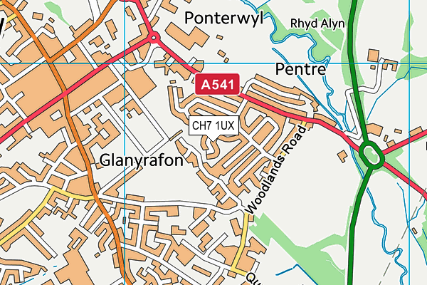 CH7 1UX map - OS VectorMap District (Ordnance Survey)