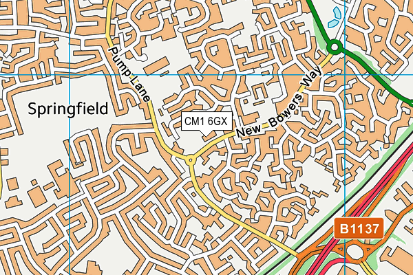 Springfield Parish Centre map (CM1 6GX) - OS VectorMap District (Ordnance Survey)