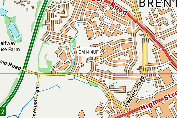 CM14 4UF map - OS VectorMap District (Ordnance Survey)