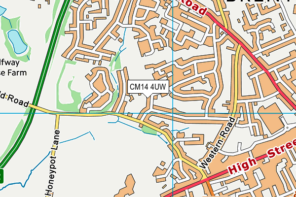 CM14 4UW map - OS VectorMap District (Ordnance Survey)