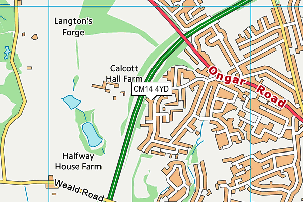 CM14 4YD map - OS VectorMap District (Ordnance Survey)