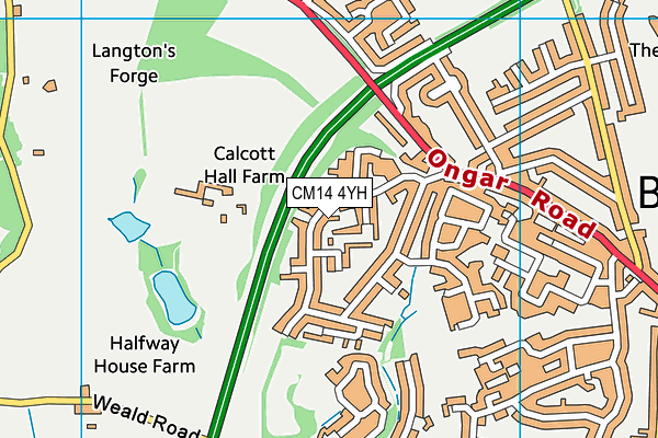 CM14 4YH map - OS VectorMap District (Ordnance Survey)