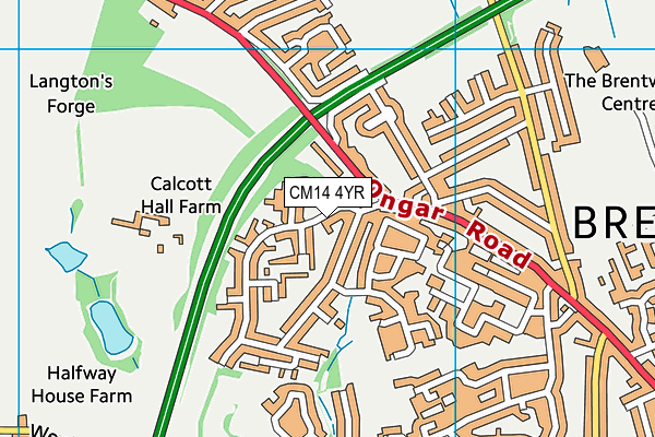 CM14 4YR map - OS VectorMap District (Ordnance Survey)