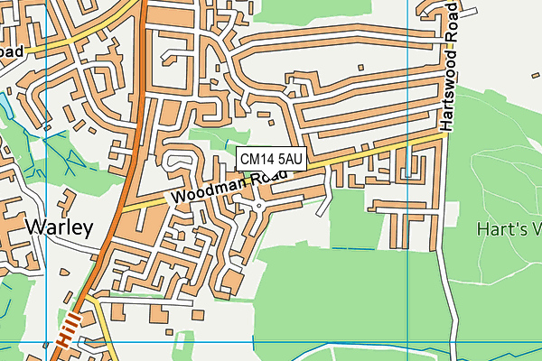 CM14 5AU map - OS VectorMap District (Ordnance Survey)
