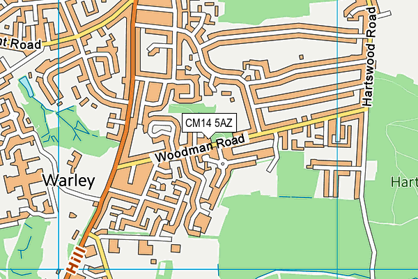 CM14 5AZ map - OS VectorMap District (Ordnance Survey)