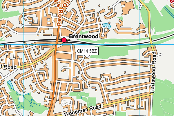 CM14 5BZ map - OS VectorMap District (Ordnance Survey)