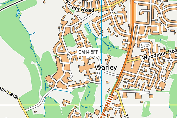 CM14 5FF map - OS VectorMap District (Ordnance Survey)