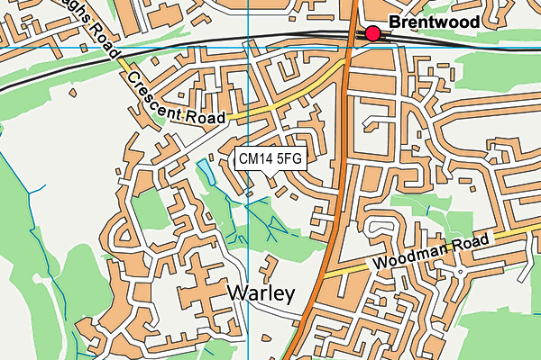 CM14 5FG map - OS VectorMap District (Ordnance Survey)