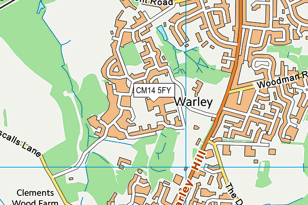 CM14 5FY map - OS VectorMap District (Ordnance Survey)