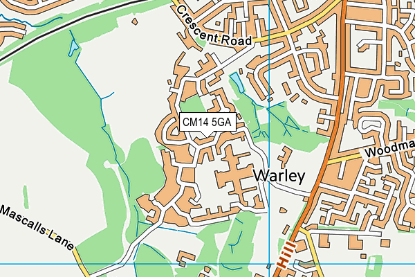 CM14 5GA map - OS VectorMap District (Ordnance Survey)