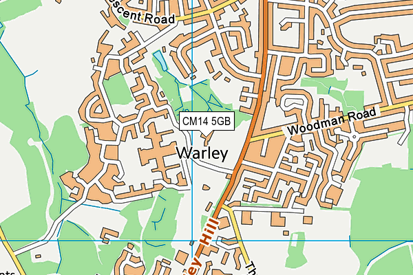 CM14 5GB map - OS VectorMap District (Ordnance Survey)
