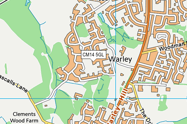 CM14 5GL map - OS VectorMap District (Ordnance Survey)