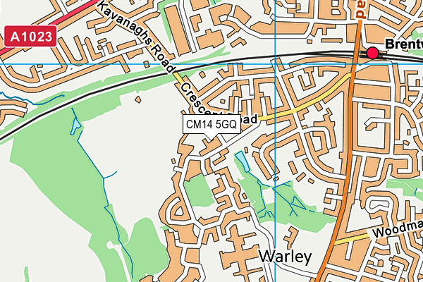 CM14 5GQ map - OS VectorMap District (Ordnance Survey)