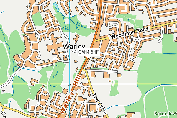 CM14 5HF map - OS VectorMap District (Ordnance Survey)