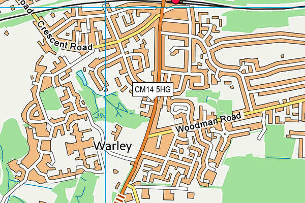CM14 5HG map - OS VectorMap District (Ordnance Survey)