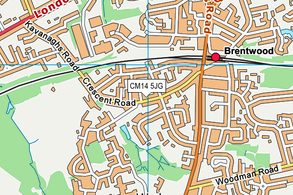 CM14 5JG map - OS VectorMap District (Ordnance Survey)