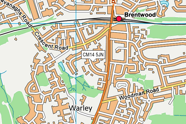 CM14 5JN map - OS VectorMap District (Ordnance Survey)