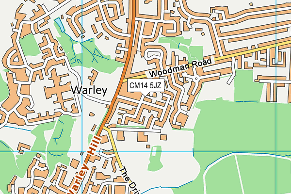 CM14 5JZ map - OS VectorMap District (Ordnance Survey)