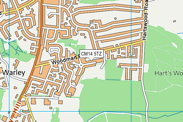 CM14 5TZ map - OS VectorMap District (Ordnance Survey)