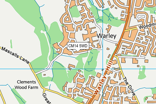 CM14 5WD map - OS VectorMap District (Ordnance Survey)