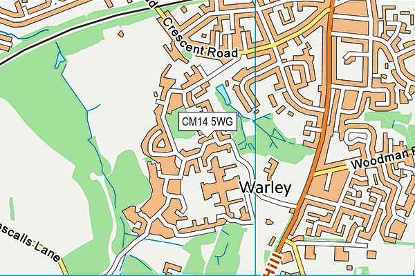 CM14 5WG map - OS VectorMap District (Ordnance Survey)