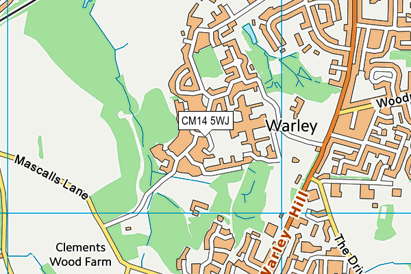 CM14 5WJ map - OS VectorMap District (Ordnance Survey)