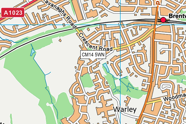 CM14 5WN map - OS VectorMap District (Ordnance Survey)