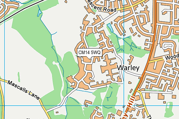 CM14 5WQ map - OS VectorMap District (Ordnance Survey)