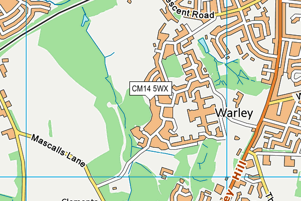 CM14 5WX map - OS VectorMap District (Ordnance Survey)