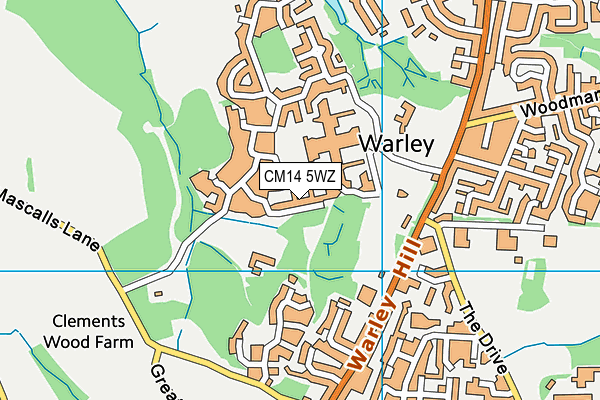 CM14 5WZ map - OS VectorMap District (Ordnance Survey)