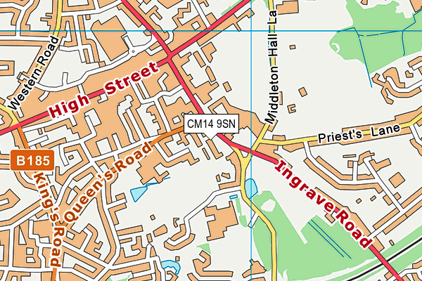 CM14 9SN map - OS VectorMap District (Ordnance Survey)