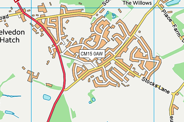 CM15 0AW map - OS VectorMap District (Ordnance Survey)