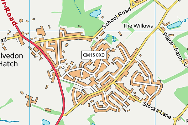 CM15 0XD map - OS VectorMap District (Ordnance Survey)